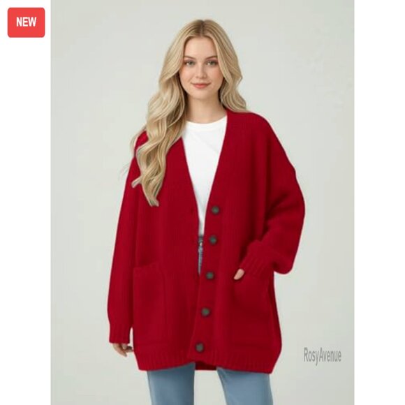 Oversized Chunky Knit Cardigan Sweater Button Front Long Sleeve Cozy Winter Wear - Picture 7 of 7